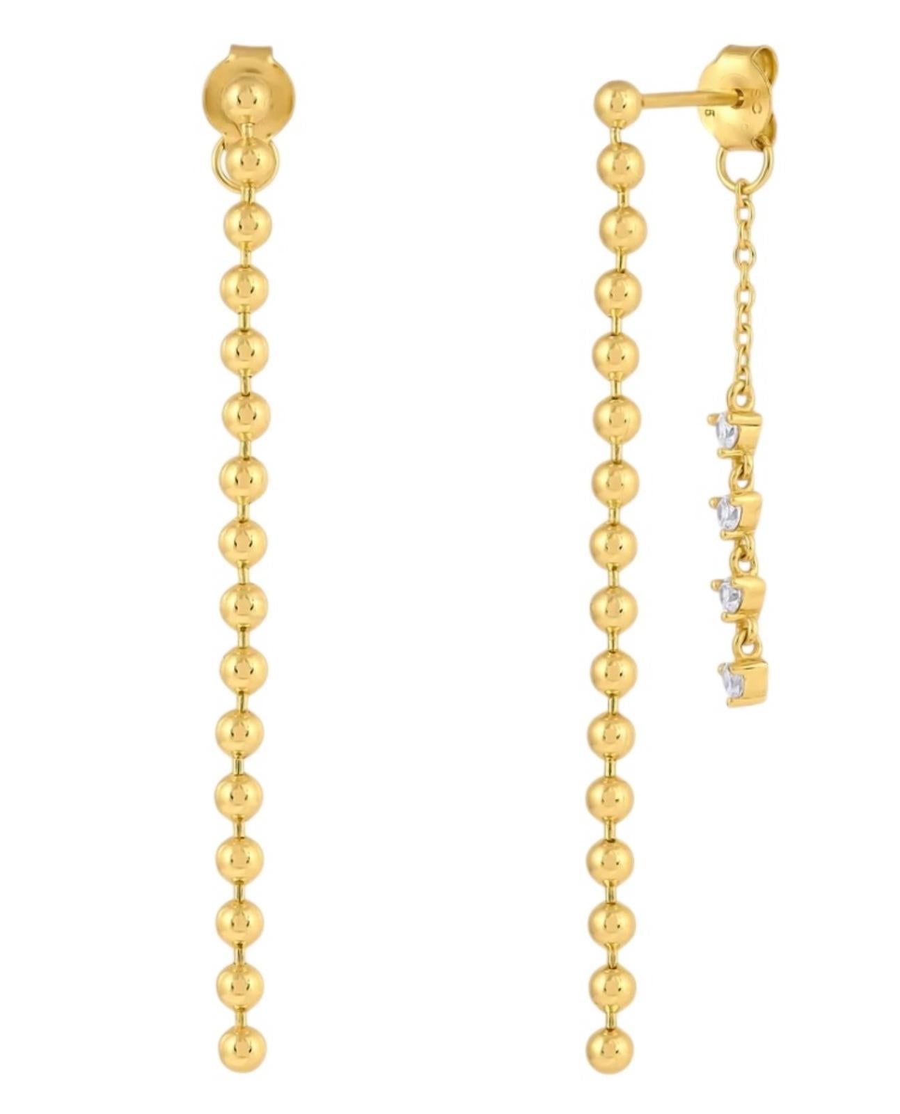 Ball Chain CZ Drop Earrings Gold