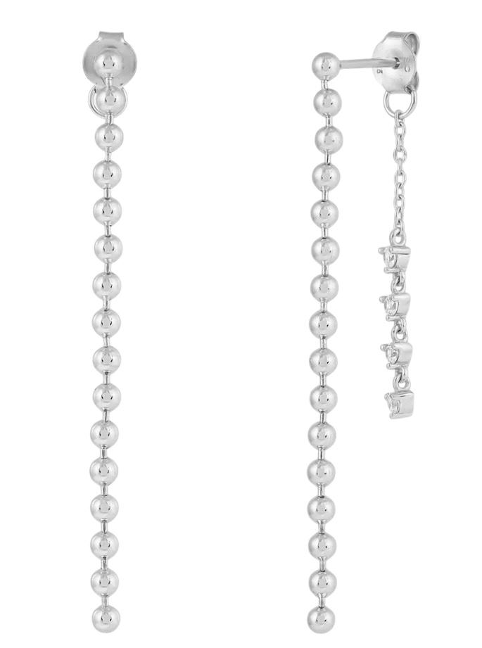 Ball Chain CZ Drop Earrings Silver