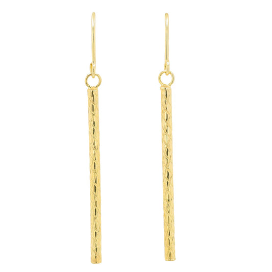 14K Gold Cylinder Bar Earrings