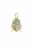 14K Gold Diamond Beetle Pendant with Natural Green-Blue Cabochon Stone