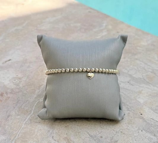 Gold Filled Bead 14K Gold Heart Elastic Bracelet