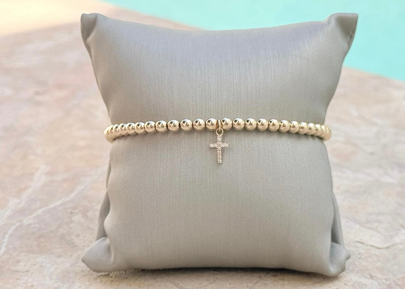 Gold Filled Bead 14K Gold Cross CZ Charm