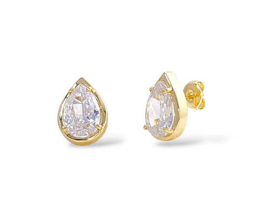 Pear-Cut Bezel Stud Earrings | 18 Karat Gold Plated | Italian Craftsmanship