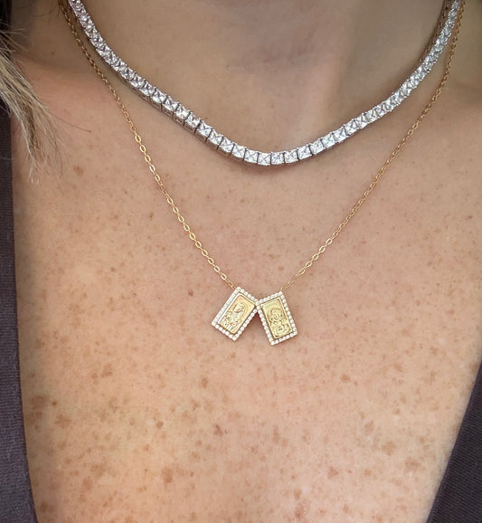 925 Sterling Silver Sacred Duo CZ Necklace