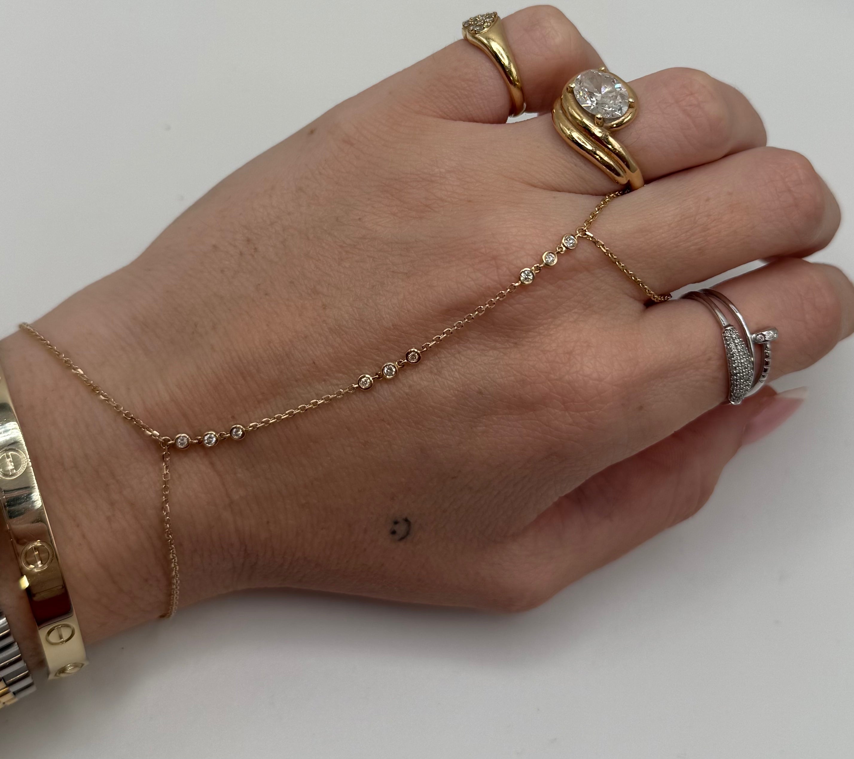 14K Diamond Row Hand Chain