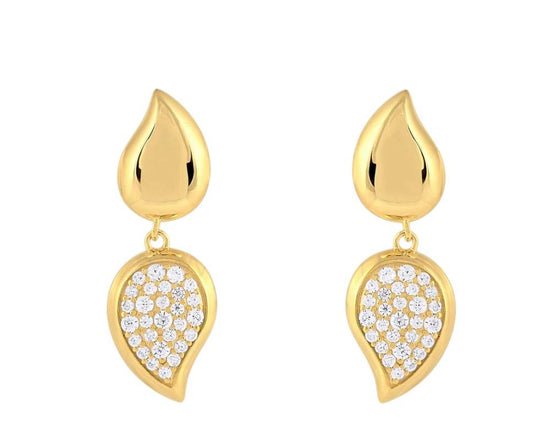 Double Teardrop Pave Drop Earrings Gold