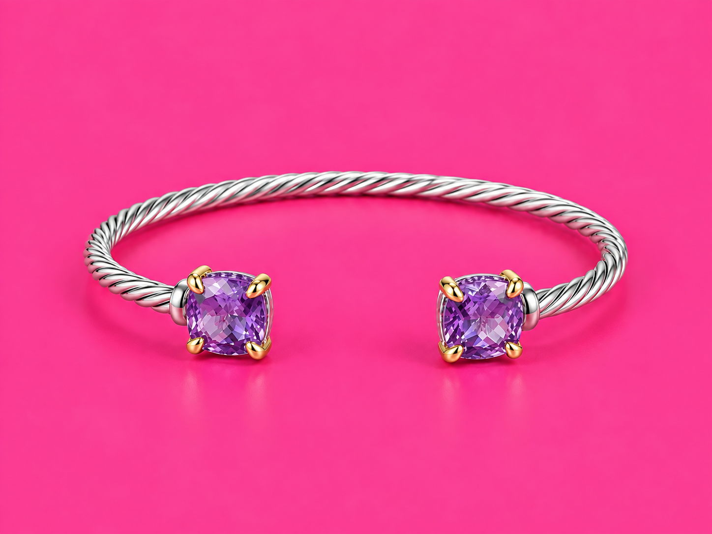 Two-Tone Cushion Stone Cable Cuff