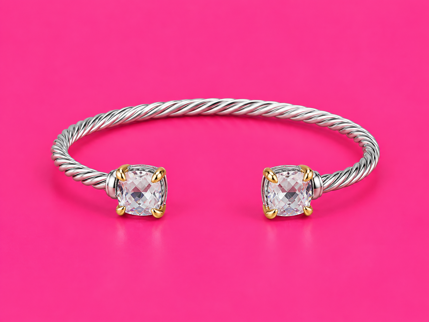 Two-Tone Cushion Stone Cable Cuff