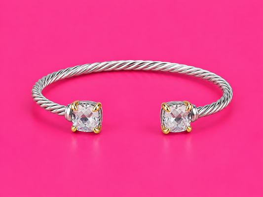 Two-Tone Cushion Stone Cable Cuff