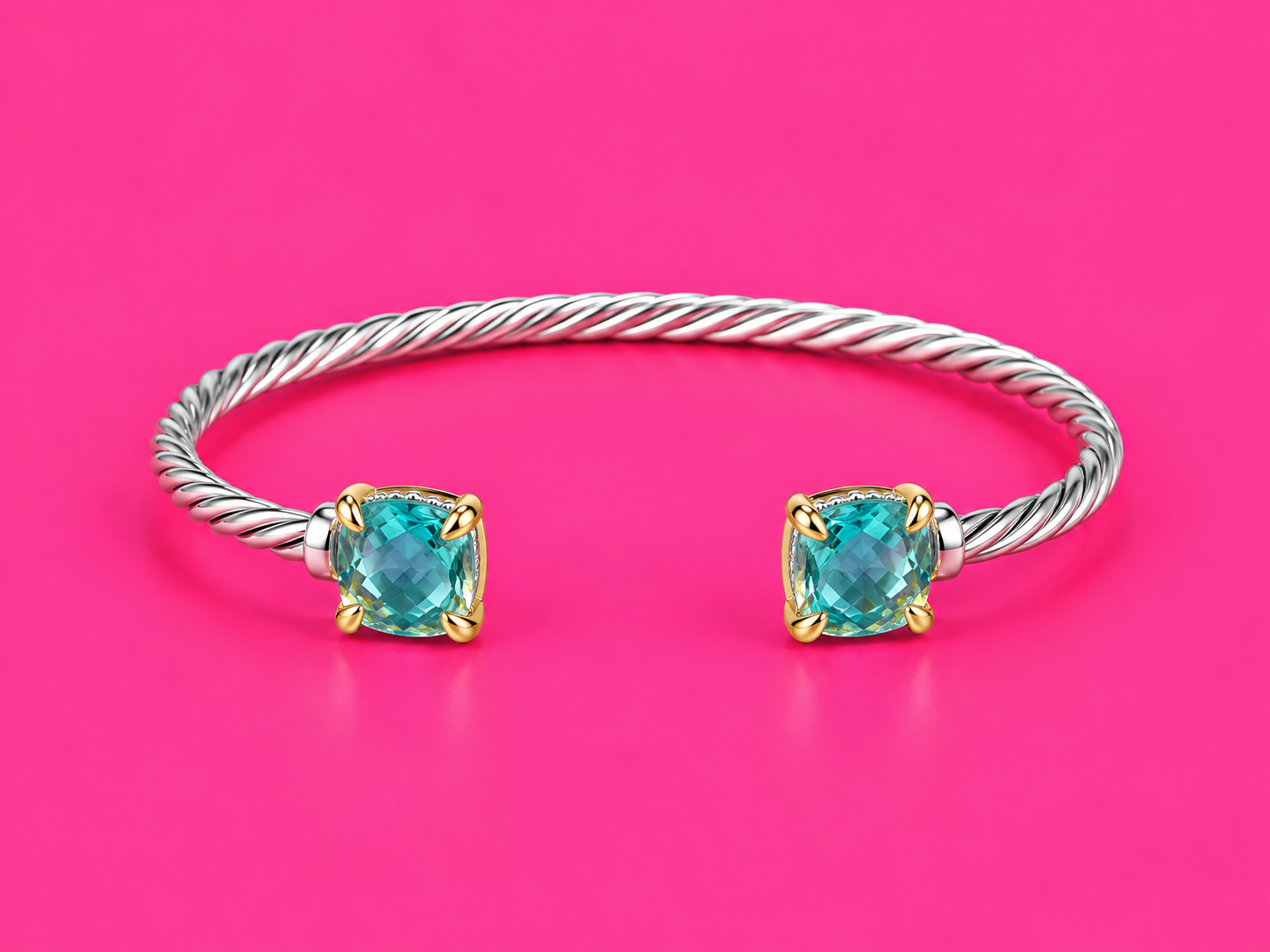 Two-Tone Cushion Stone Cable Cuff