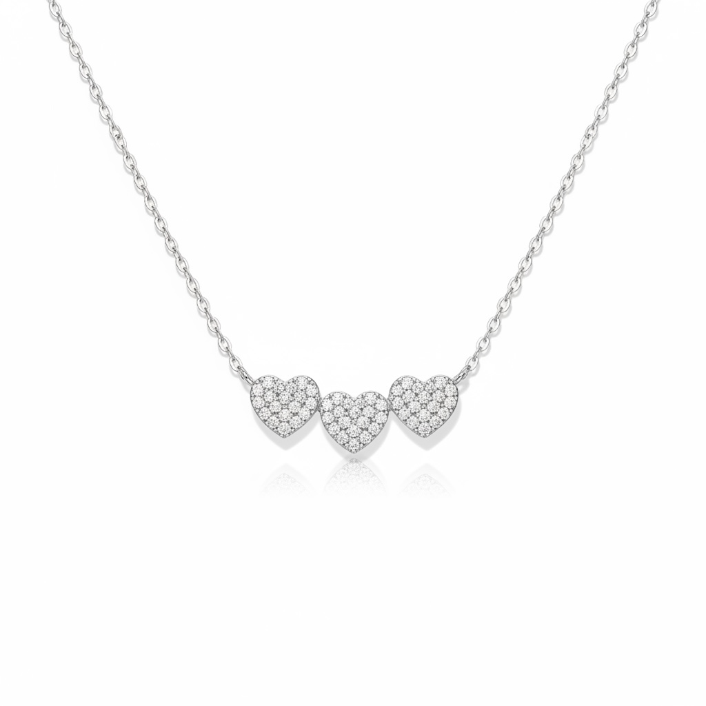 14K White Gold Hearts Necklace