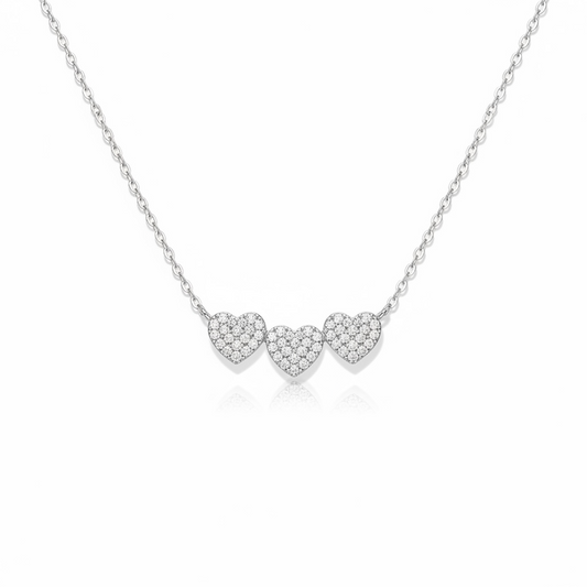 14K White Gold Hearts Necklace