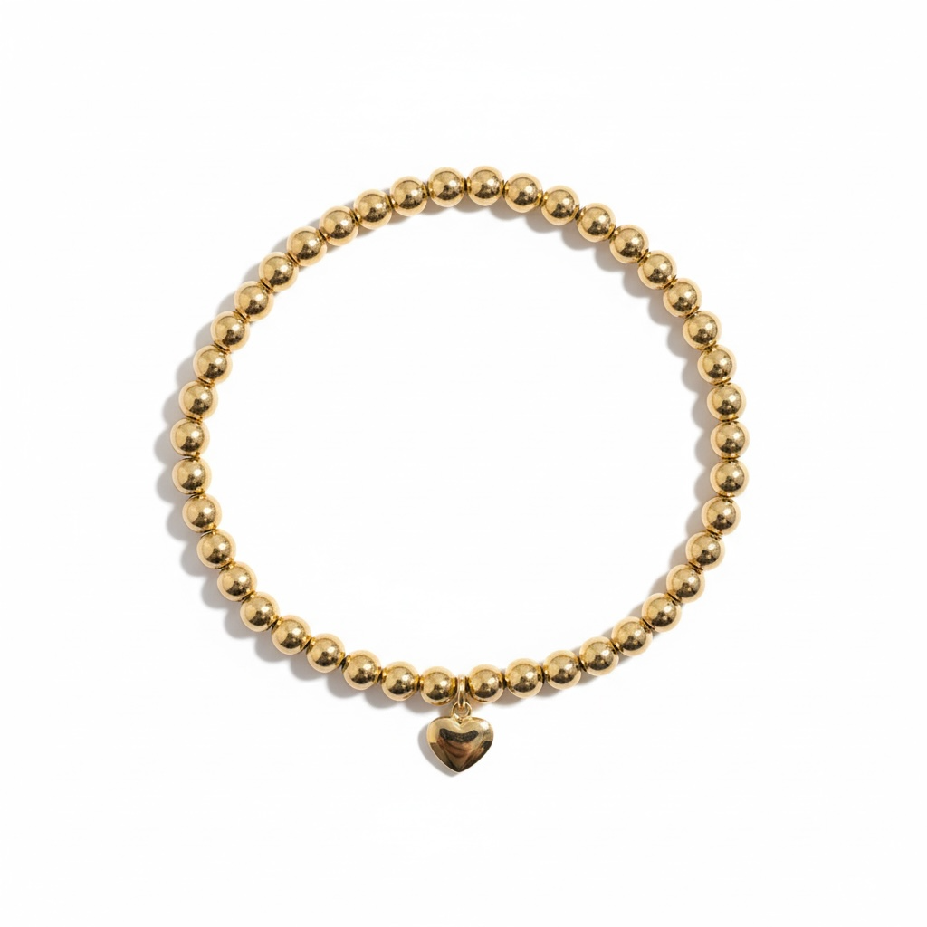 Gold Filled Bead 14K Gold Heart Elastic Bracelet