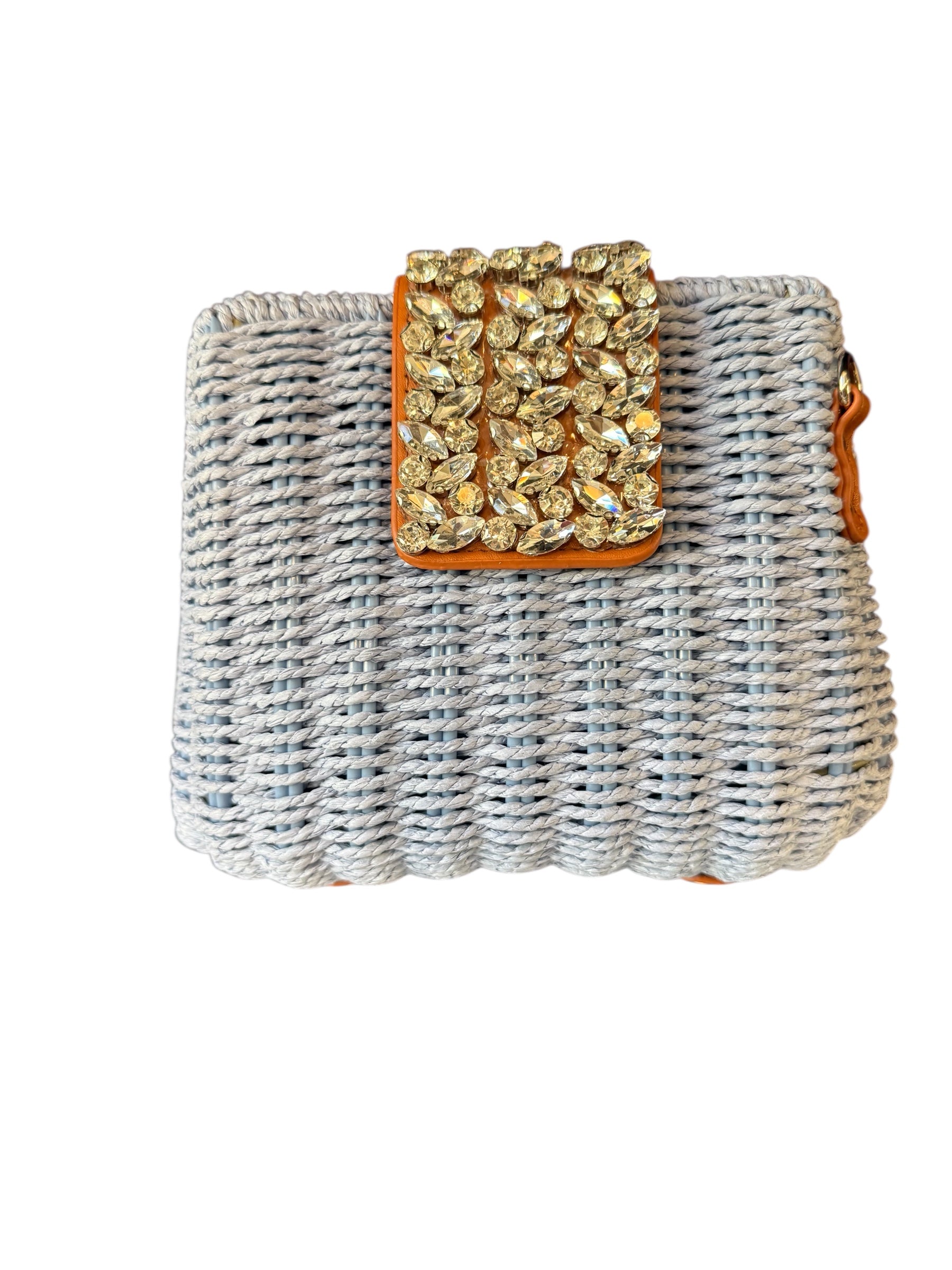 Crystal Clasp Woven Clutch