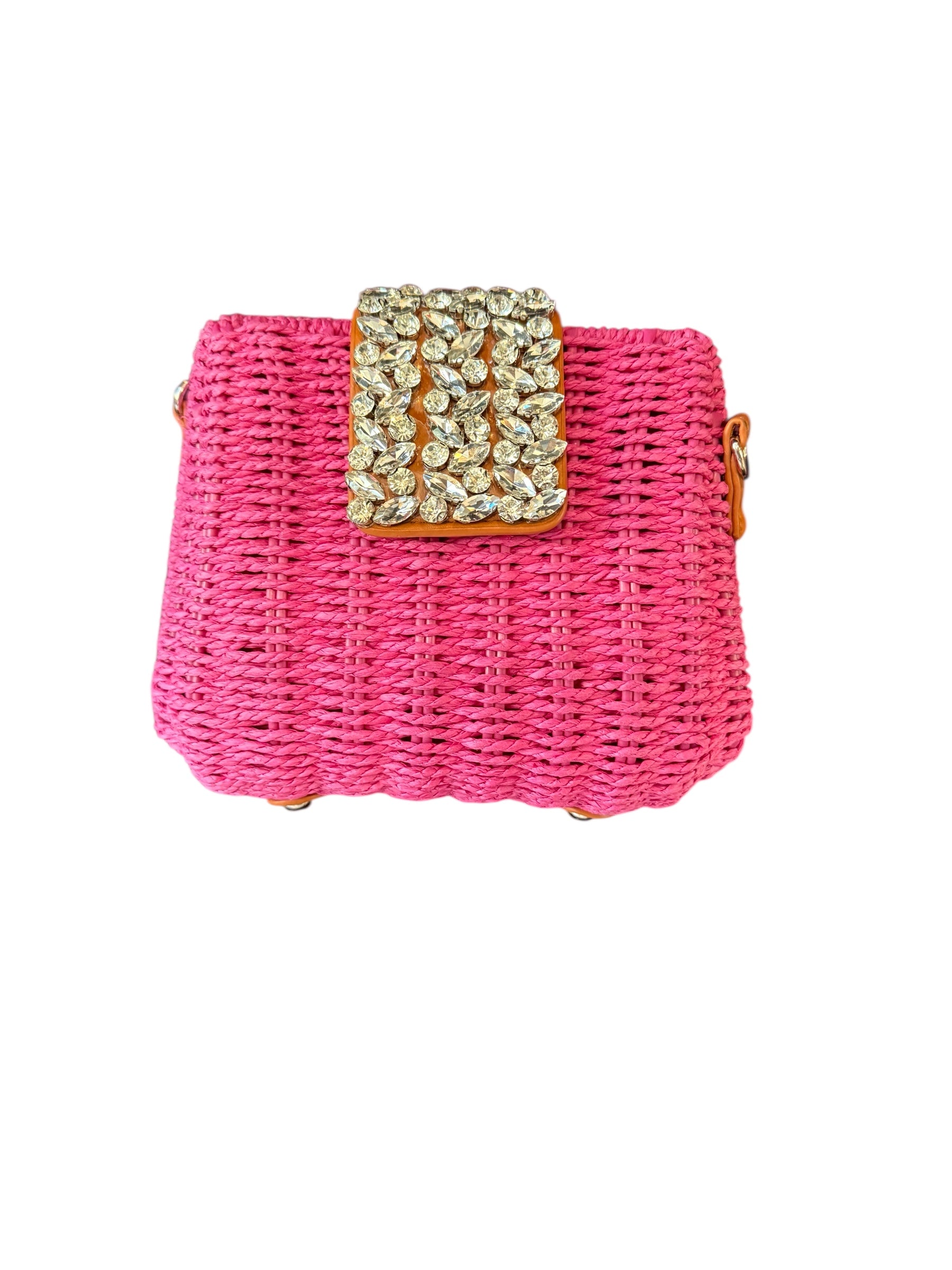Crystal Clasp Woven Clutch