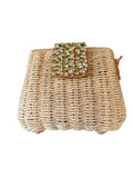 Crystal Clasp Woven Clutch