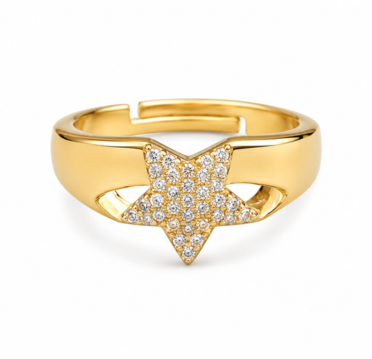 925 Sterling Silver Pavé Star Adjustable Ring