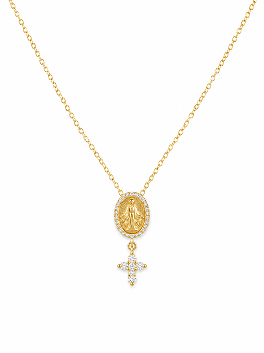 925 Sterling Silver CZ Miraculous Cross Necklace