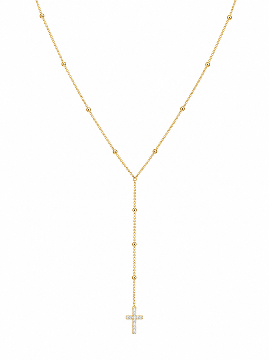 925 Sterling Silver CZ Cross Lariat Necklace