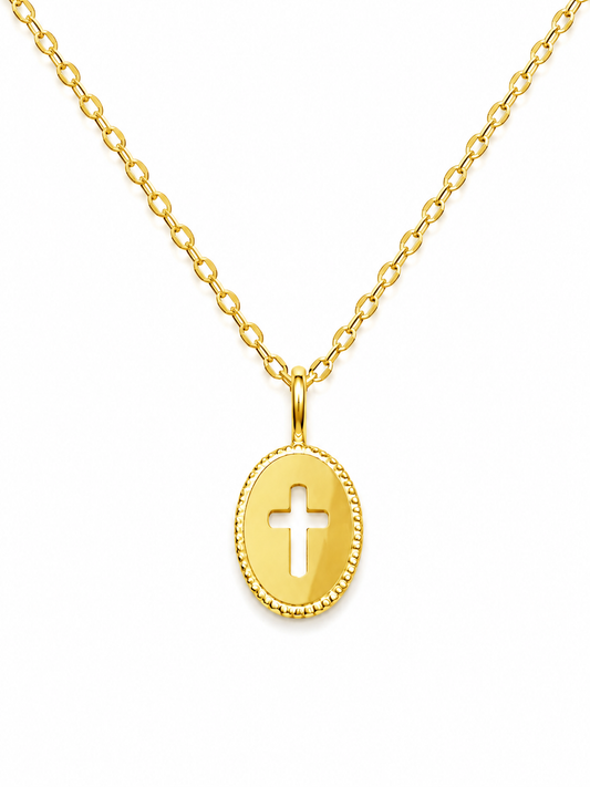 925 Sterling Silver Golden Cross Medallion Necklace