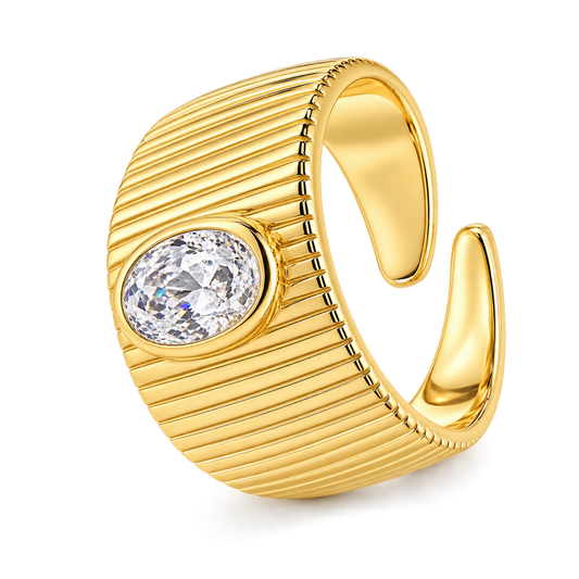 925 Sterling Silver Ribbed Oval CZ Statement Ring