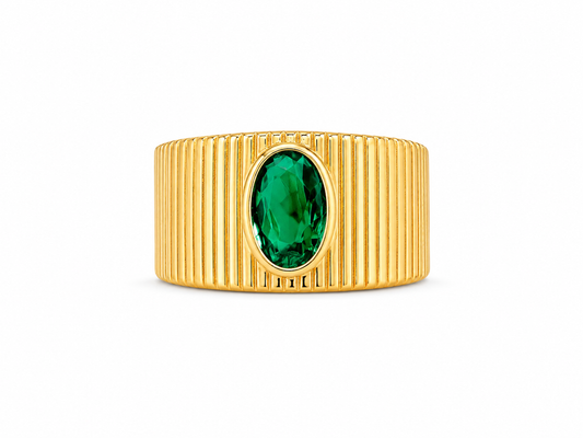 925 Sterling Silver Ribbed Oval CZ Statement Ring