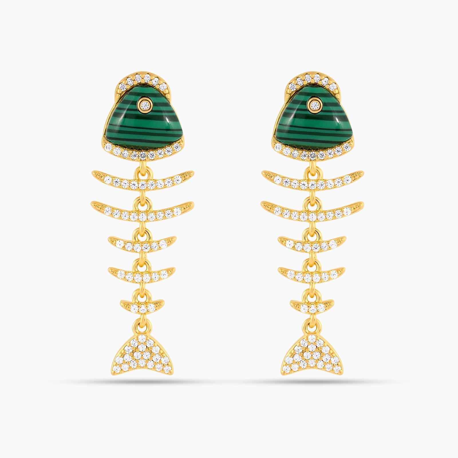 Fish Malachite Drop Earrings