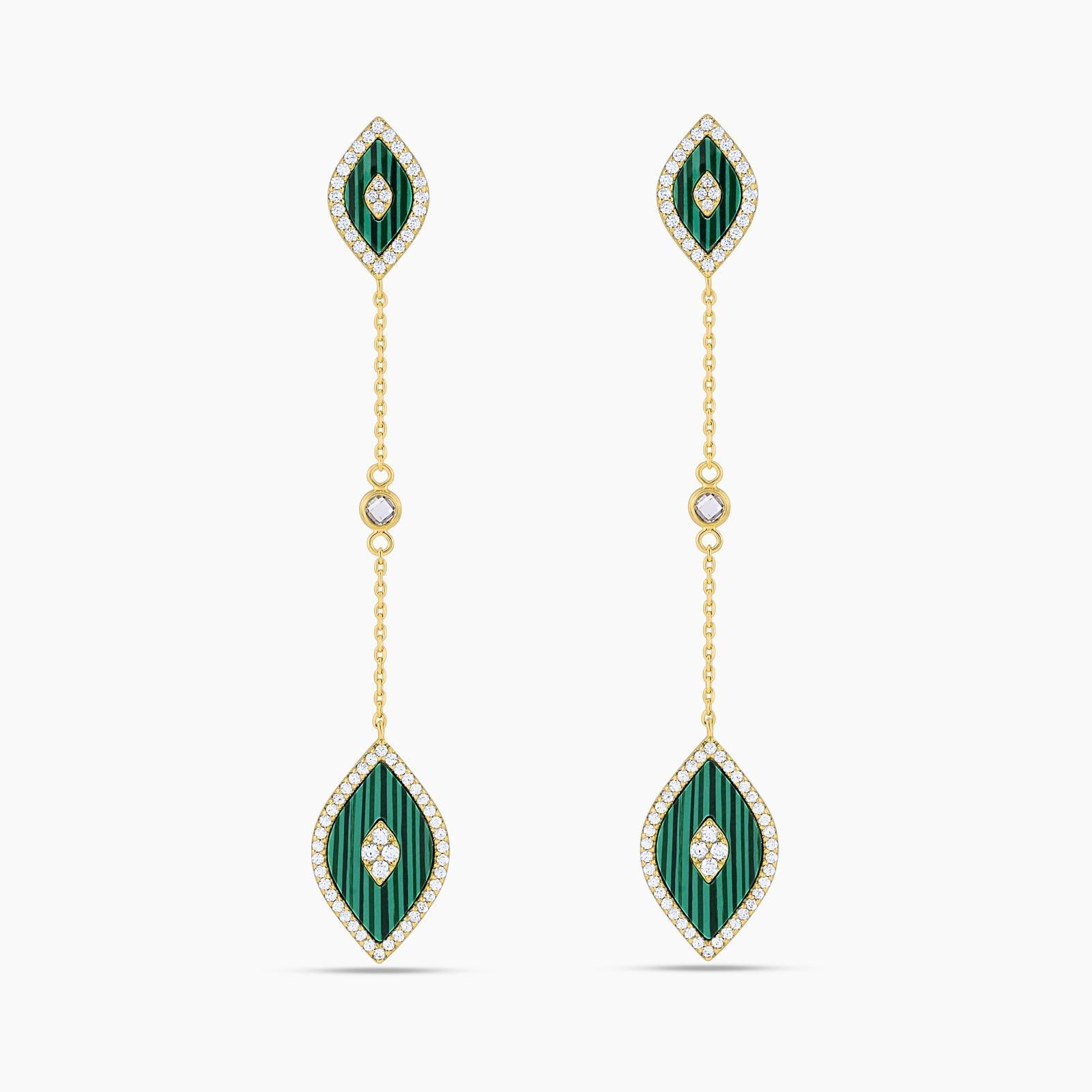 Elevated drop eye earrings malachite