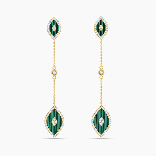 Elevated drop eye earrings malachite