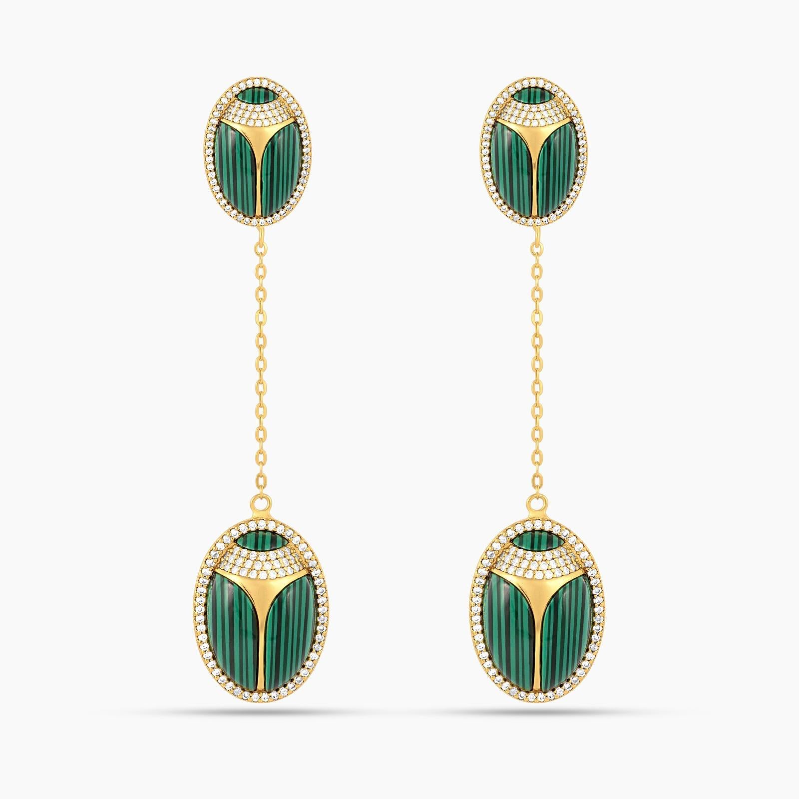 Elevated Scarab Malachite Drop Earrings