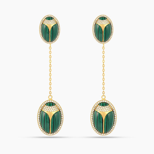 Elevated Scarab Malachite Drop Earrings