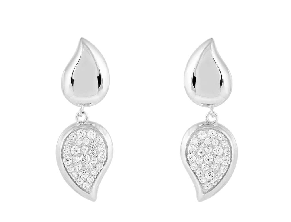 Double Teardrop Pave Drop Earrings Silver