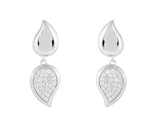 Double Teardrop Pave Drop Earrings Silver