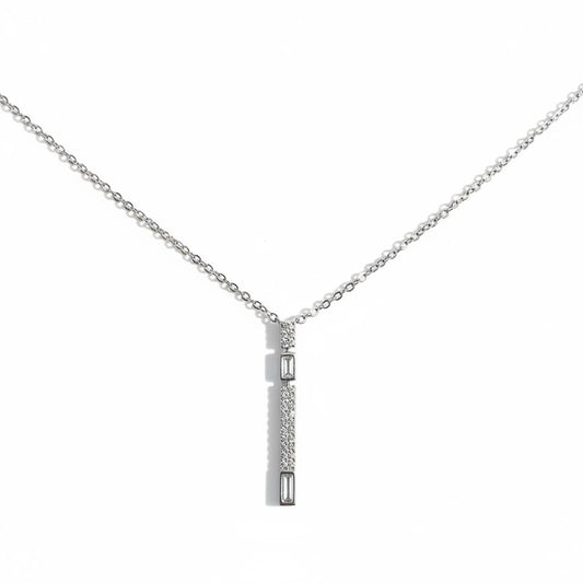 Single Linear Baguette Bezel Pave Necklace